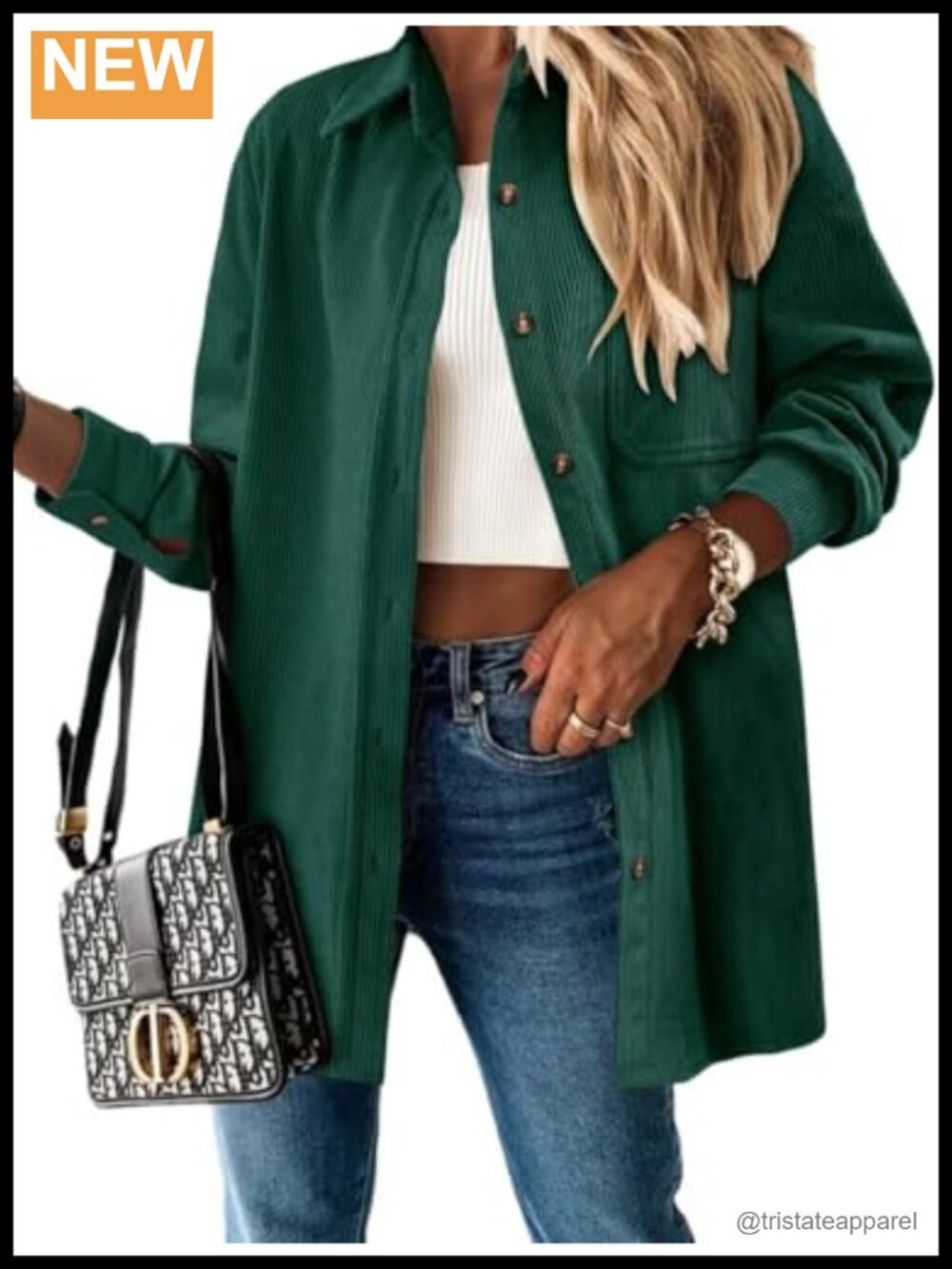 Women's Corduroy Button Down Shirt V-Neck Long Sleeve Oversized Blouse with